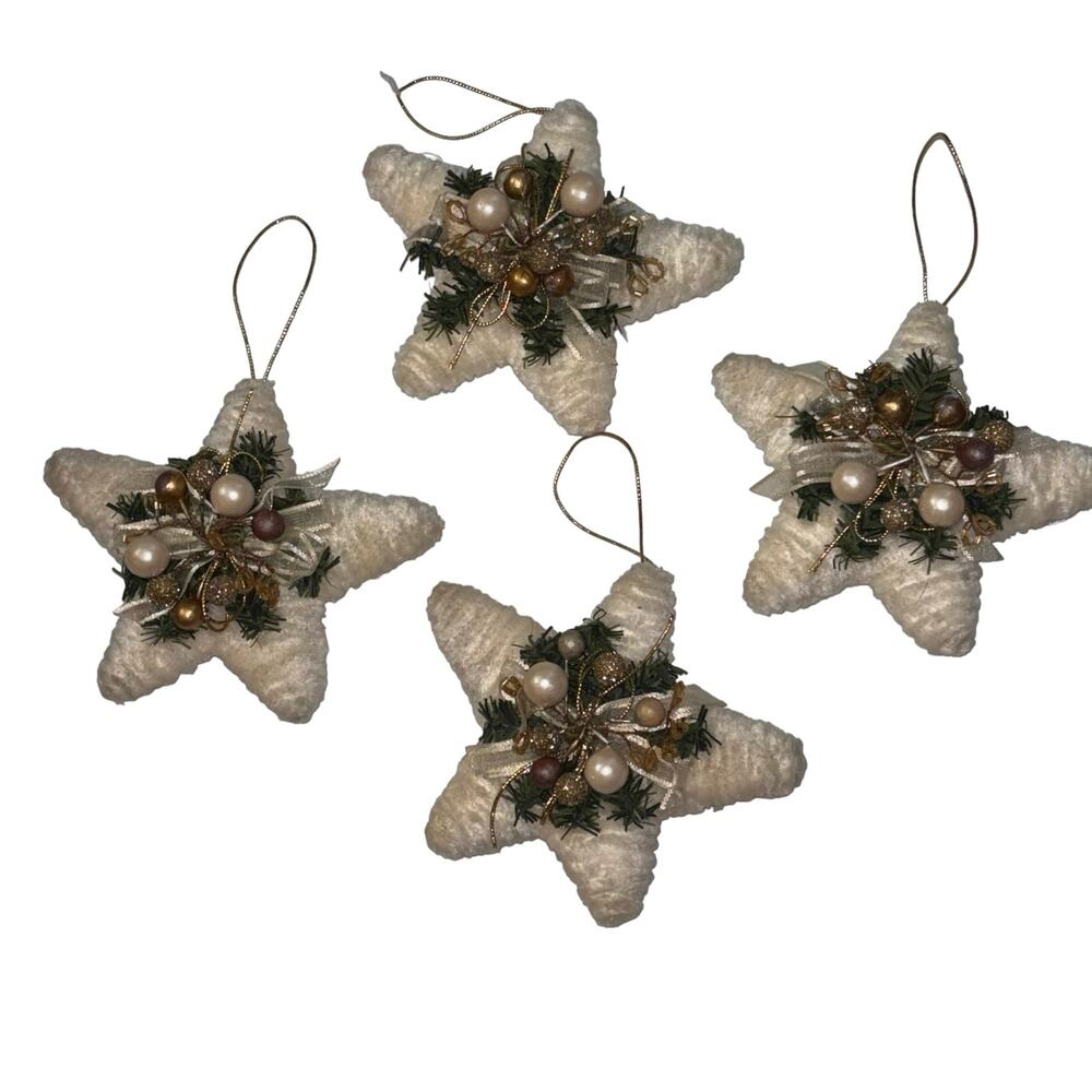 Chenille Star Christmas Ornaments Holiday Accent Decor Farmhouse
